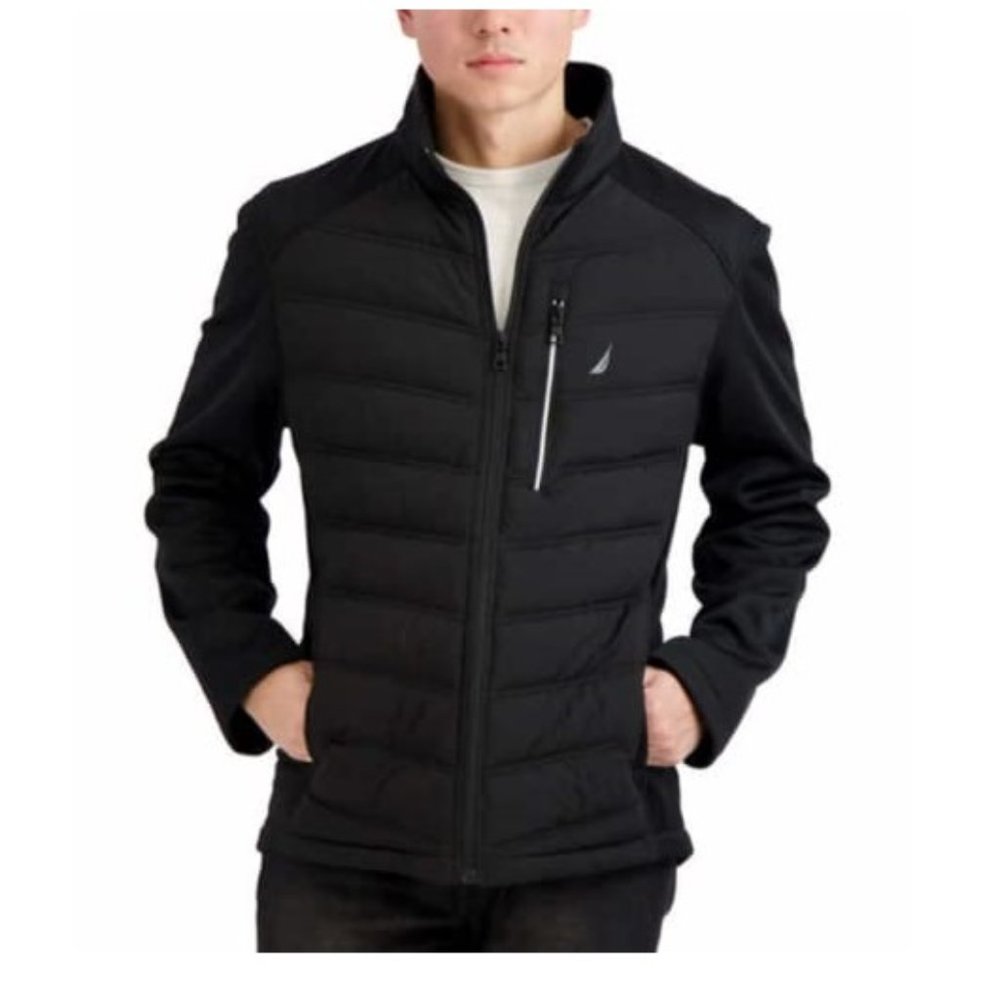 NWoT Nautica Men's Mix Media Puffer Winter Jacket Size S Black $140 C923